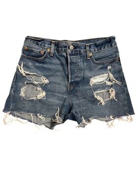 Levi's Frayed Distressed Denim Shorts - Blue